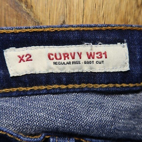 X2 CURVY DARK WASH REGULAR RISE BOOT CUT BLUE DENIM JEANS WOMENS SIZE 4 - Picture 4 of 12